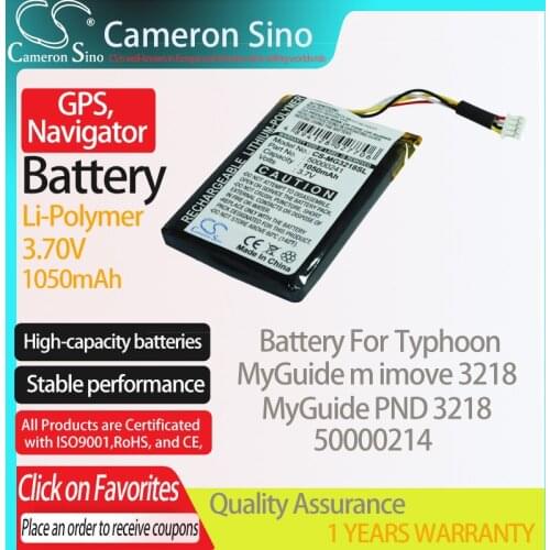 CameronSino Battery for Typhoon MyGuide m imove 3218 MyGuide PND 3218 fits Typhoon 50000214 GPS,Navigator battery 1050mAh 3.70V