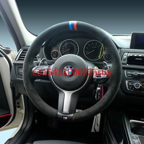 For BMW 3 Series 5 Series 7 Series 1 Series GT M DIY Customized black suede steering wheel cover car interior accessories