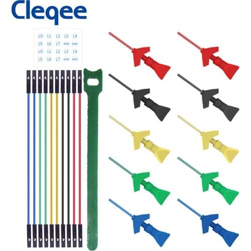 Cleqee SMD IC Logic Analyzer cable Test hooks Probe kit mini Grabber Internal Spring clips Silicone Dupont Lead for oscilloscope