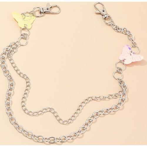 Coxeer 1pc Fashion Waist Chain Creative 2-Layer Butterfly Sequin Decor Punk Pocket Chain Trouser Chain Jewelry Accessories