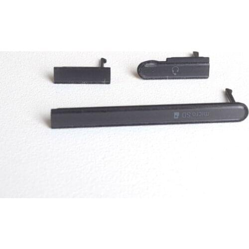 For Sony Xperia M2 Aqua US Version D2403 D2406 Silver/Black Color MicroSD Card USB Earphone Jack Port Dust Plug Cover