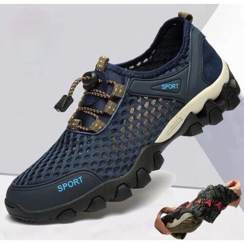Summer Mesh Breathable Sports Casual Shoes Mens Deodorant Non-slip Mesh Outdoor Hiking Shoes Light Elastic Band Trainers Male