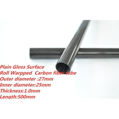Glossy 27MM OD x 25MM IDx500MM Carbon Fiber Tube 3k 100% full carbon, (Roll Wrapped) Quadcopter Model DIY 27*25