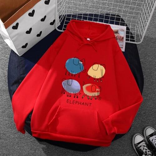 Harajuku Hoodies For Womens Cute Elephant Pattern Hooded Sweatshirt Fall Winter Casual Large Front Pocket Pullover Tops A40