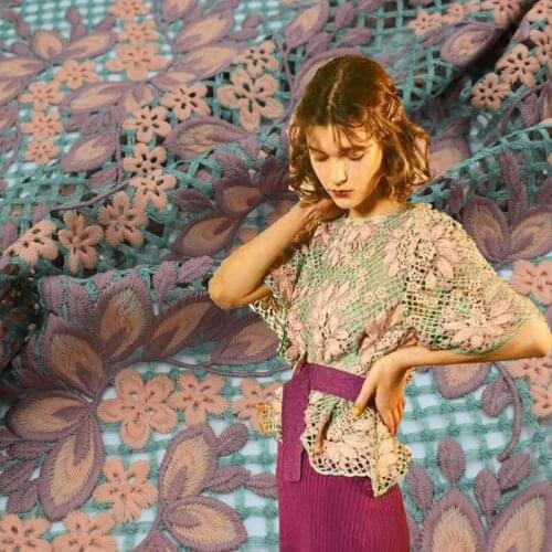 Plaid flower hollow water soluble embroidery lace fabric for dress bazin riche vestidos telas por metro tissu tecidos tissus DIY