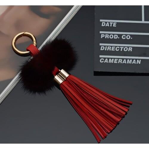 Creative keychain cute tassel fruit color Mink fur ball car key chain bag pendant plush small gift accessories Bag Charms Car