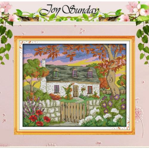 Small Courtyard Autumn Pattern Counted Cross Stitch 11 14CT landscape Cross-Stitch Kit Handmade Home Decor Embroidery Needlework