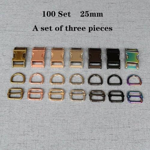 100 Set (A) 25mm Metal D Ring+Adjustable+Release Buckle DIY Dog Collar and Leash Accessories 3JT25mm07L
