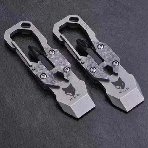 1PC Titanium Alloy Tactical Hang Buckle Crowbar Damascus Steel Mini Multifunction Screwdriver Keychain EDC Outdoor Pocket Tool