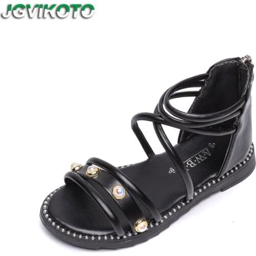 JGVIKOTO Fashion Girls Sandals Kids Rome Sandals For Toddler Big Girl Children Beach Sandals Gladiator Sandals Pearl Beading