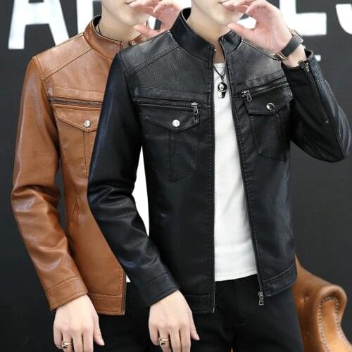 Mens Leather Fleece Jackets Motorcycle PU Jacket Male Autumn Winter Leather Coats Slim Fit Men Zipper Pocket Biker Jackets Coat