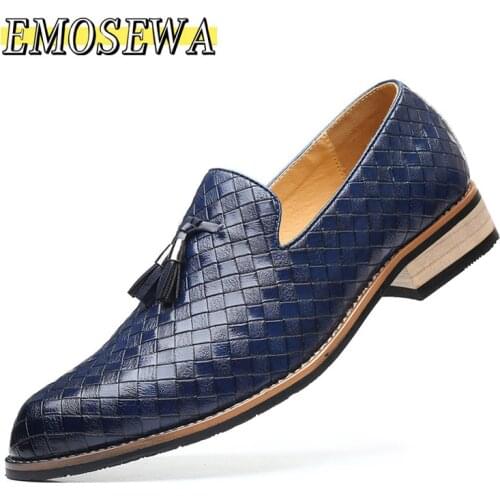 EMOSEWA High Quality Men Dress Shoes Gentlemen British style Paty Leather Wedding Shoes Men Flats Leather Oxfords Formal Shoes