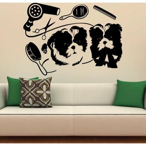 Pet Grooming Wall Decal Cute Dog Pets Shop Salon Kid Bedroom Interior Decor Design Door Window Vinyl Stickers Art Wallpaper Q903