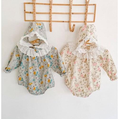 New 2020 Infant Baby Rompers Baby Girls Floral Long Sleeve Clothes Rompers And Hat Spring Autumn Baby Girls Rompers 0-3Yrs