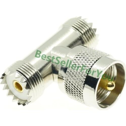 PL259 UHF Male PL-259 to Dual SO-239 UHF Female SO239 Triple Tee Type 3 Way Adapter connector