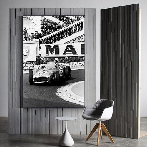Stirling Moss 1955 Monaco Grand Prix Poster Canvas Painting Print Room Decor Wall Art Picture For Living Room Home Decoration