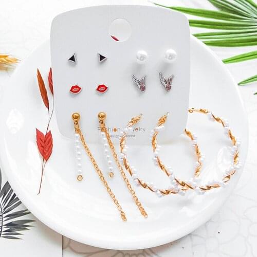 Fashion Womens Pearl Circle Hoop Earring Trend Long Metal Tassel Drop Earrings Women Statement Geometric Stud Earrings Set 2020