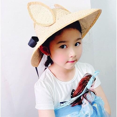 Cute Childrens Cap Empty Top Rabbit Ears Sun Protection Caps Girl Summer Hat Wide Brim Hat Beach Hat Sun Hats Raffia Straw Hat