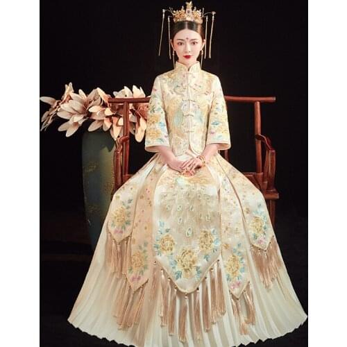 Oversize 5XL Traditional High Quality Peacock Embroidery Bride Groom Wedding Dress Retro Chinese Refined Stylish Marry Cheongsam