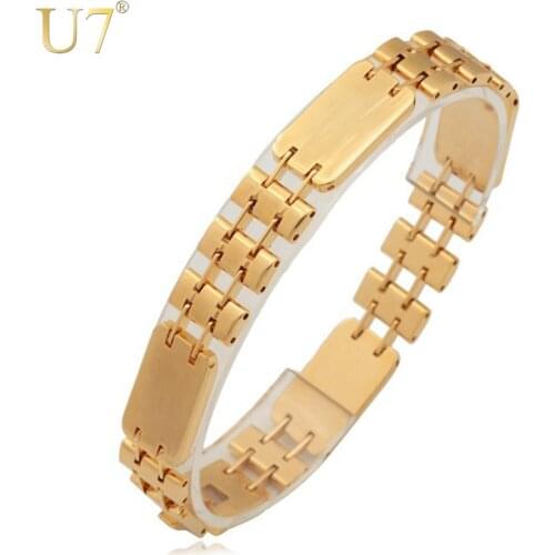 U7 Wide Bracelets Men Jewelry Gift New Trendy High Quality Gold Color 11 MM Exquisite Link Chain Bracelets Bangles H443