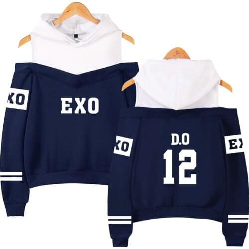 Streetwear Womens /girls sweatshirt EXO KPOP Off shoulder hoodie New Arrivals exo Kpop army hoodies Sexy clothes Classic tops