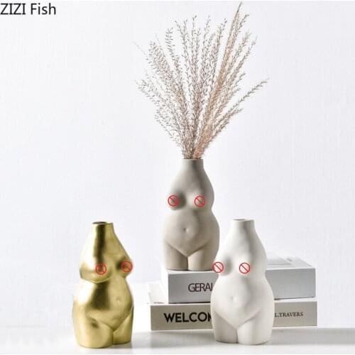 Resin Vases Body Art Bust Statue Flower Insert Ornaments Frosted Porcelain Crafts Creativity Vase Desk Decor Home Decoration