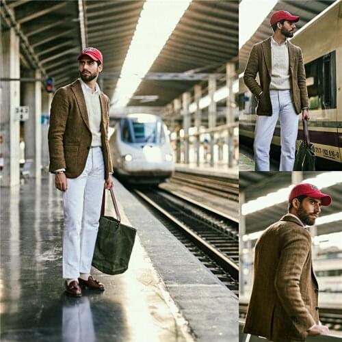 Vintage Woolen Men Tuxedos Custom Made Classic Stripe Blazer Smart Casual Business Daily Wear Coat 1 Piece