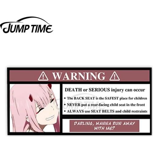 Jump Time 13 x 5.8cm Zero Two WARNING Anime Sticker Darling Wana Run Away With Me Cartoon Decal Vinyl JDM Stickers