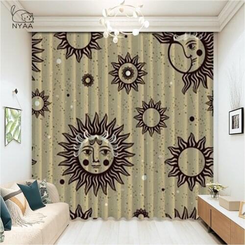 Cartoon Cat Printing Curtain Living Room Girl Yellow Home Curtains Moon Home Essentials Curtains For Kitchen Set Micro Shading