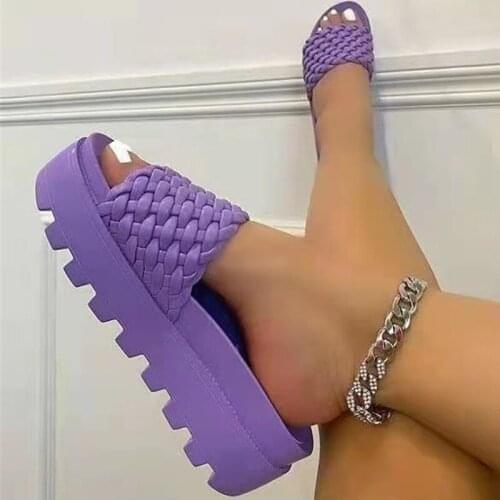 Women Casual Wedge Slippers Open Toe Sandals Thick Beach Party Wear Buckle Anti-slip Slippers Summer New