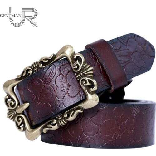 Fashion Wide Women Genuine Leather Belt Vintage Floral Luxury Belts For Women Top Quality Casual Jeans Strap Belt