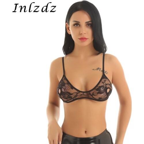 Womens Lingerie Bra Top Soft Lace Floral Sheer Nipple Sex Costume Hollow out Bralette Wire-free Unlined Triangle Hot Sexy Bra