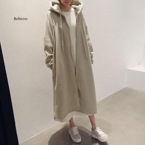 Winter Fleece Outwear Autumn Hooded Long Coat Women Zipper Hoodies Long Sleeve Jackets Sweatshirt Robe Oversized