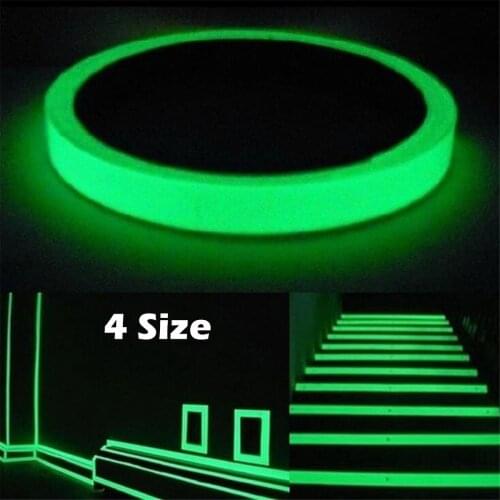 1Pc Luminous Tape Self Adhesive PET Warning Tape Night Vision Glow In Dark Wall Sticker Fluorescent Emergency Sticker 4 Size