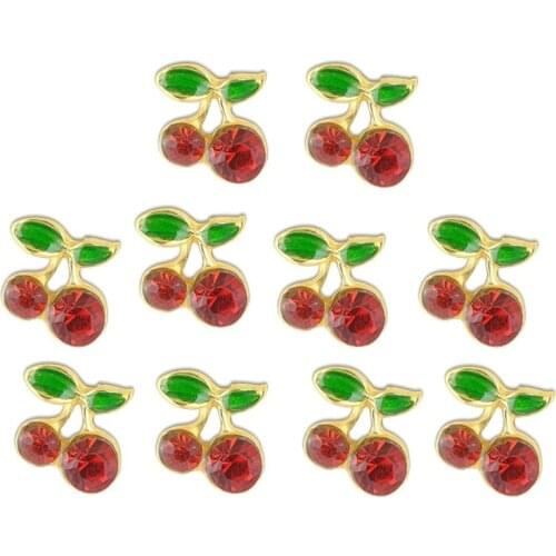10Pcs 3D Cherry Charm Nail Art Decoration Cute Glitters Nails Rhinestone Studs Cherries DIY Supplies for Women Girls