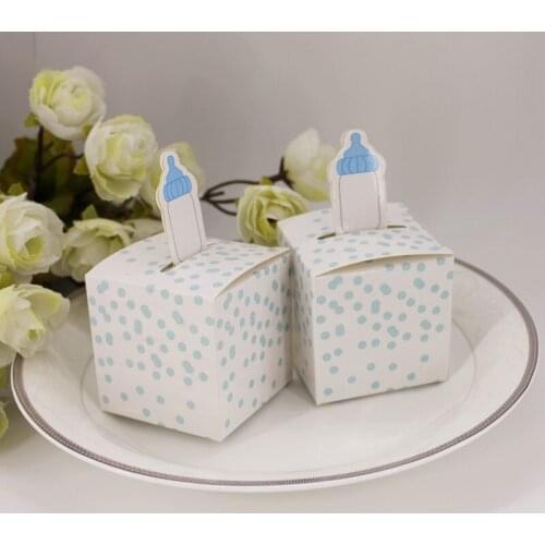 100pcs Baby Candy box baby bottle blue/ pink candy box folding box brithday gift box
