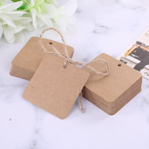 100pcs Blank Square Kraft Paper Gift Hang Tags Wedding Label Price Card Crafts