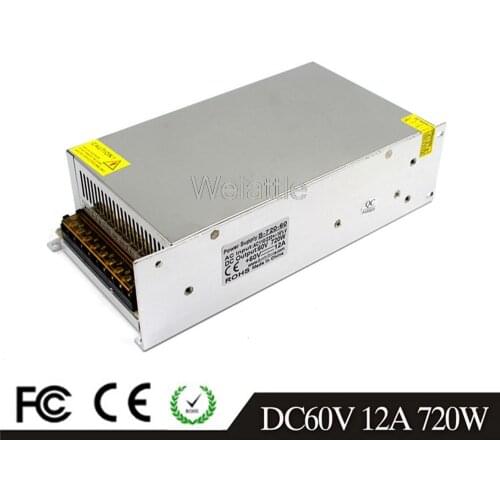 12A 720W LED Light Belt Driver Switching Power Supply 110/220VAC-DC60V Constant Voltage Transformer Monitoring CCTV CNC Motor