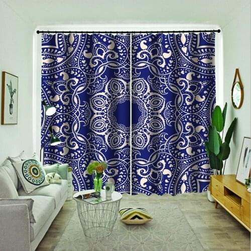 3D Curtains Window Blue pattern Curtains For Living Room Bedroom Home Decoration Custom Ready Made Drapes