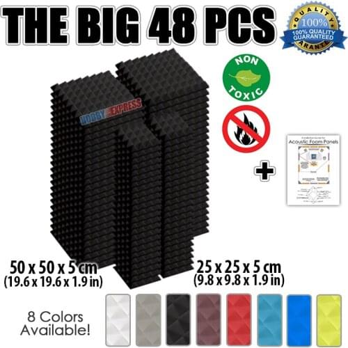 Arrowzoom Pyramid Studio Acoustic Panels Sound Absorption Foam 19.6*19.6*1.9" or 9.8*9.8*1.9" 48 pcs Set KK1034