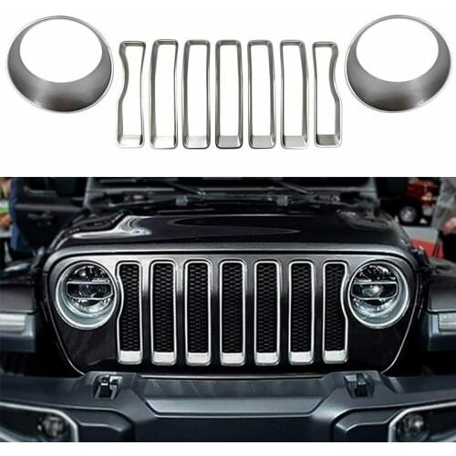 Car Headlight&Front Grille Inserts Trim Cover for Jeep Wrangler JL Sport 2018 2019