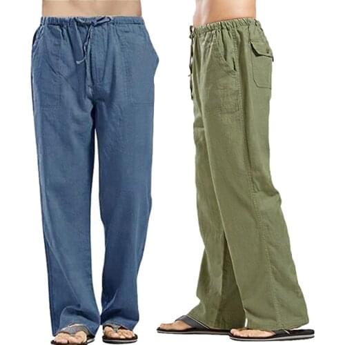 Linen Trousers for Men Breathable Solid Color Cotton Wide Cargo Pants Oversize Plus Size 5XL Streetwear Harajuku Mens Clothing