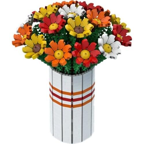 MOC DIY Flowers Bouquet Chrysanthemum Rose Friends Potted Plants Building Blocks Bricks Home Decor Potted Plants Toy For Girl