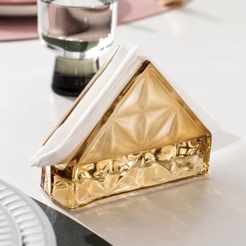 Creative Hotel Coffee Shop Tissue Holder Retro Glass Tissue Holder Household Restaurant Napkin Holder Golden Round Storage Rack