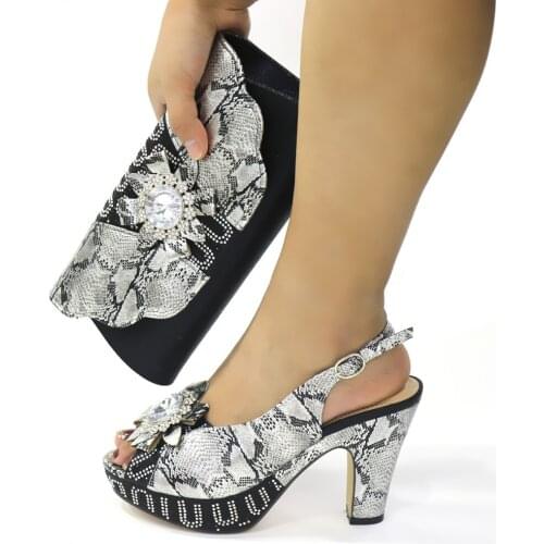 Doershow Italian Shoes with Matching Bags Italian Design black African Nigeria Shoes and Bag Set for Parties for Women ! SMK1-2