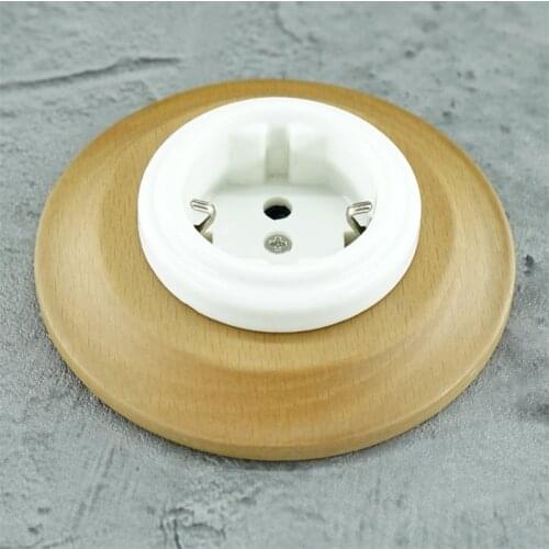 Flush Mounted Porcelain Schuko Socket Outlet with Wooden Frame Wall Socket 240V,16A