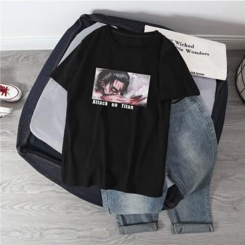 Attack On Titan Anime Print Harajuku Womens T-shirt Punk Streetwear Short-Sleeve Tees Casual Clothes Japanese Summer 2021 Tops