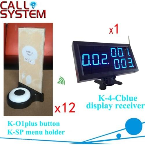 Hot sell Pager calling system restaurant paging system 12 table buzzer with menu holder 1 display receiver