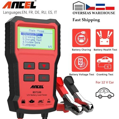 ANCEL BST100 Car Battery Tester 12v Battery Charger Test Analyzer Tools 2000CCA 30-220Ah Charging Circut Load Auto Tester Tool