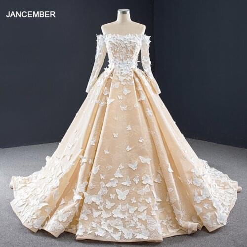 J67072 Jancember Long Formal Dresses With Train Boat Neck Full Sleeve Appliques Flowers Plus Size Evening Dress Vestido Noche